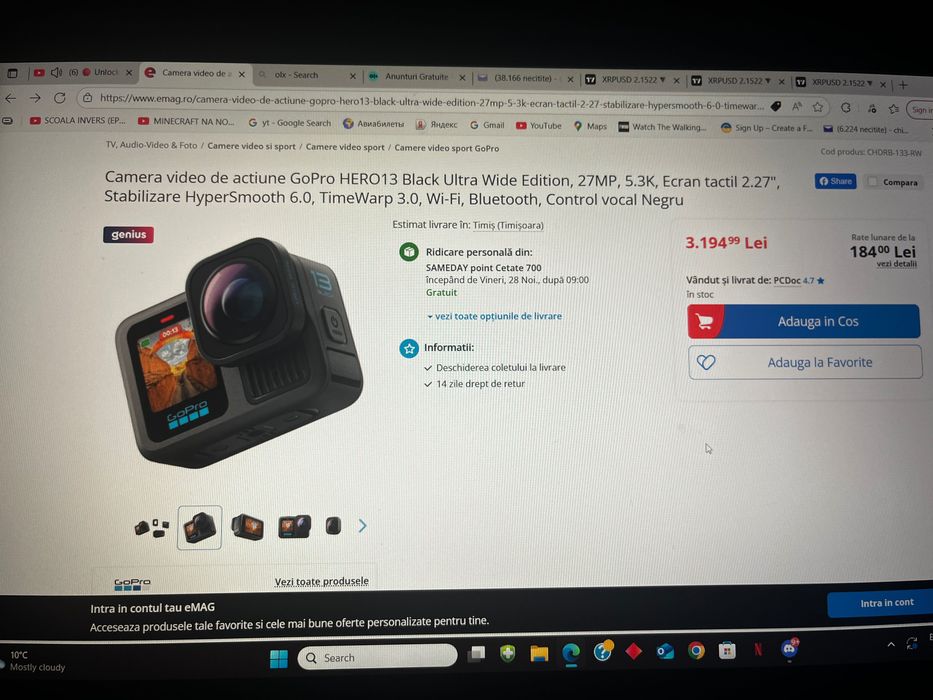 Go pro Hero 13 nou +lenses2.0 ultrawide + toate accesoriile