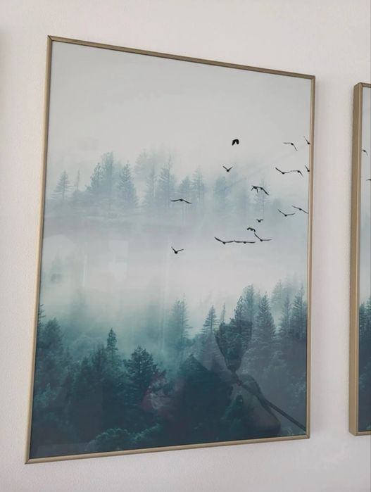 Set 3 tablouri CANVAS (PÂNZA) cu rama aurie de metal