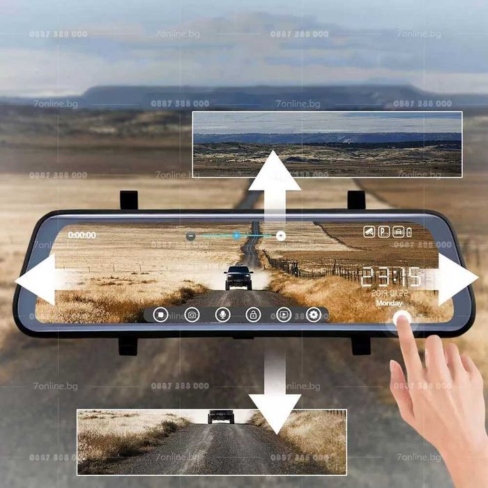 Видеорегистратор огледало с две камери 10" Full HD