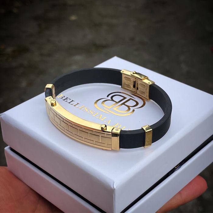 Мъжка Гривна от Силикон и Стоманени Елементи!