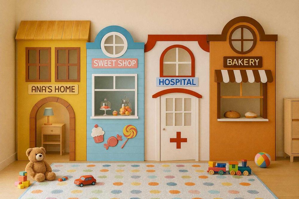casute / loc de joaca copii interior / mini-orasel