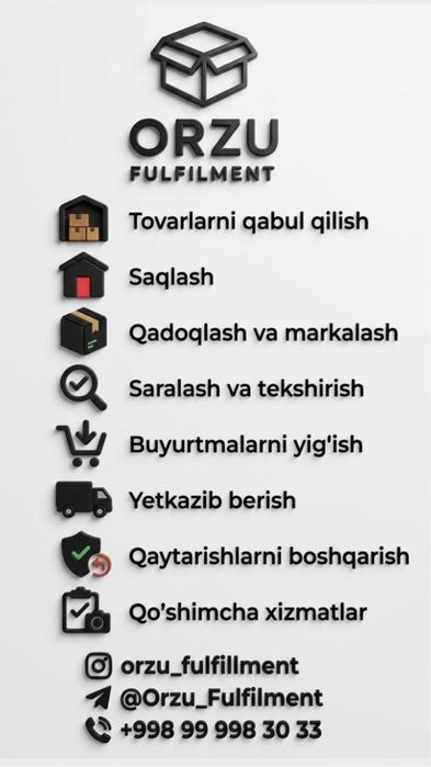 Fufillment-Ombor, Qadoqlash, Yetkazish (TO'LIQ XIZMAT) Uzum&Yandex