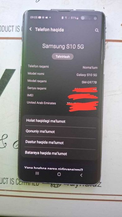 SAMSUNG S10 5G  8 Gb 256 Gb