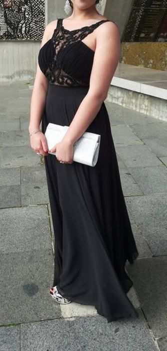 Черна Бална Дълга Рокля с Тюл - S