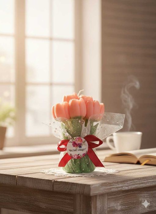 Ръчно изработена ароматна свещ „Букет лалета“