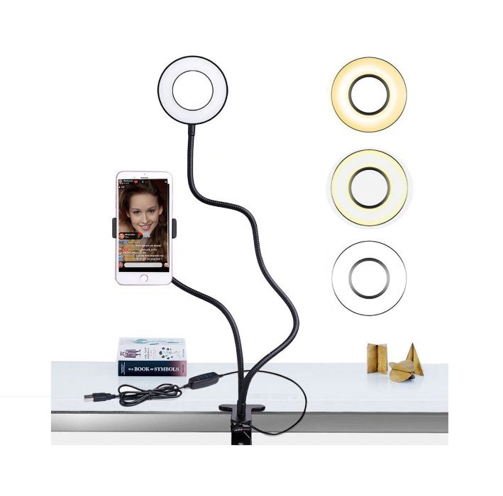 Clema cu suport flexibil telefon + lampa LED ring vlogging youtube