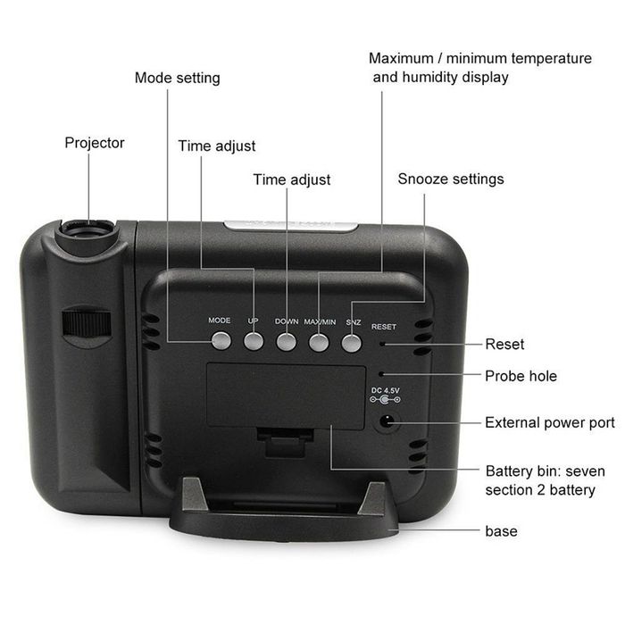 Уникален часовник с аларма, термометър и холограмна прожекция на таван