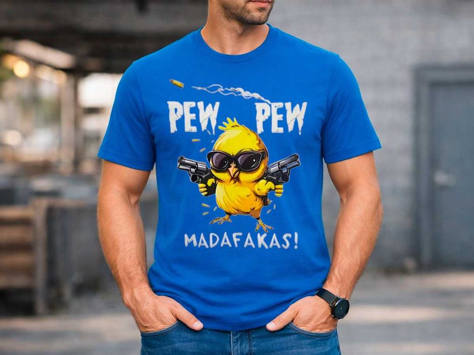 Мъжка синя тениска Funny Chick „Pew Pew Madafakas“