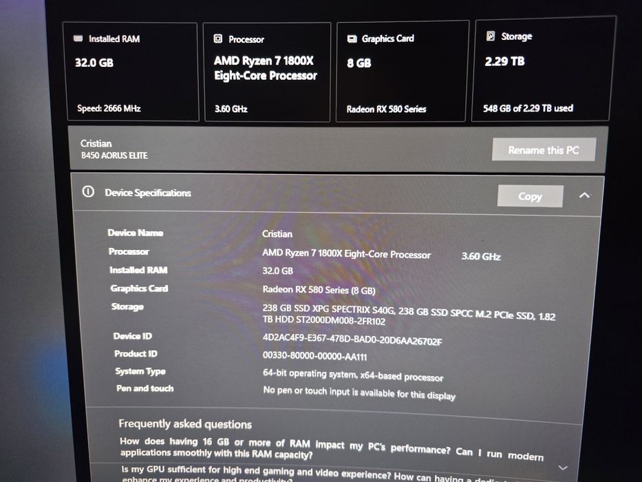 PC Calculator Gaming Ryzen 7 AMD RGB