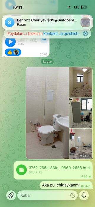 Uy 2 honali telvizor holadilnim kondisane kir moshina tayyor uy sotila