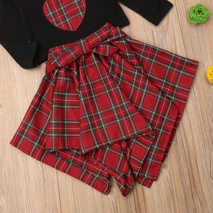 Compleu rosu in carouri fusta+ bluza