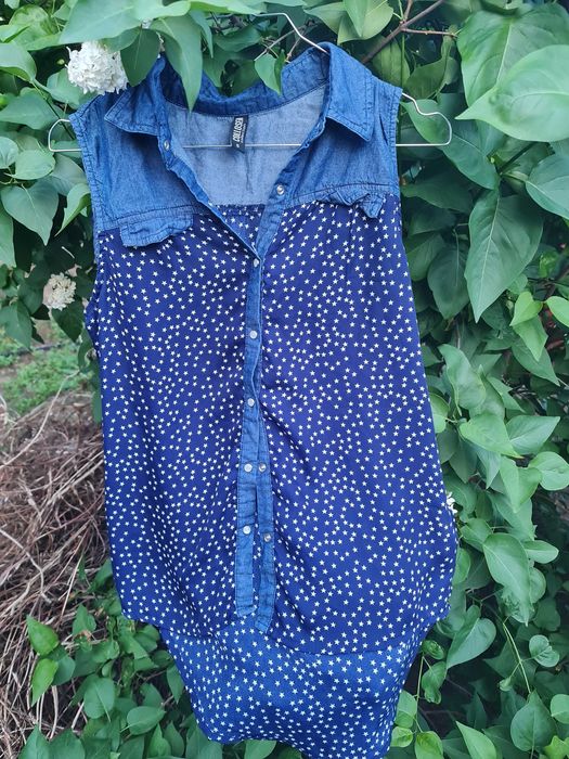 Bluza dama cu imprimeu cu stele, culoare blue Navy, marimea S, Denim