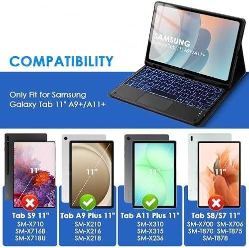 Нов Samsung Galaxy Tab A11 Plus A9 Plus калъф кейс с клавиатура тъчпад подсветка таблет Самсунг