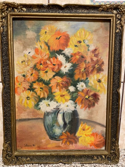 pictura veche pe panza in ulei tablou vechi pe panza in ulei tablou