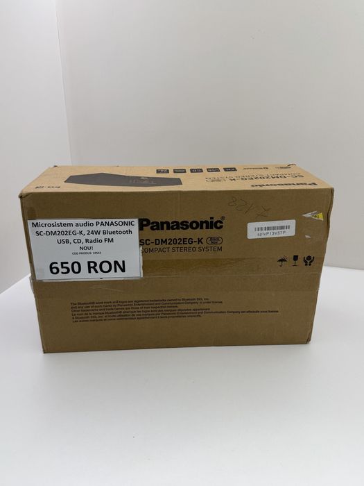 Microsistem Panasonic SC-DM202EG-K, 24W, Bluetooth, USB, CD, Radio FM, DAB+, Ceas, Negru Nou