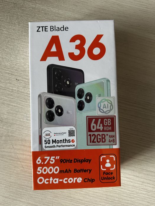 ZTE Blade A36 — 64GB, 6.75”, 5000 мА·ч, новый