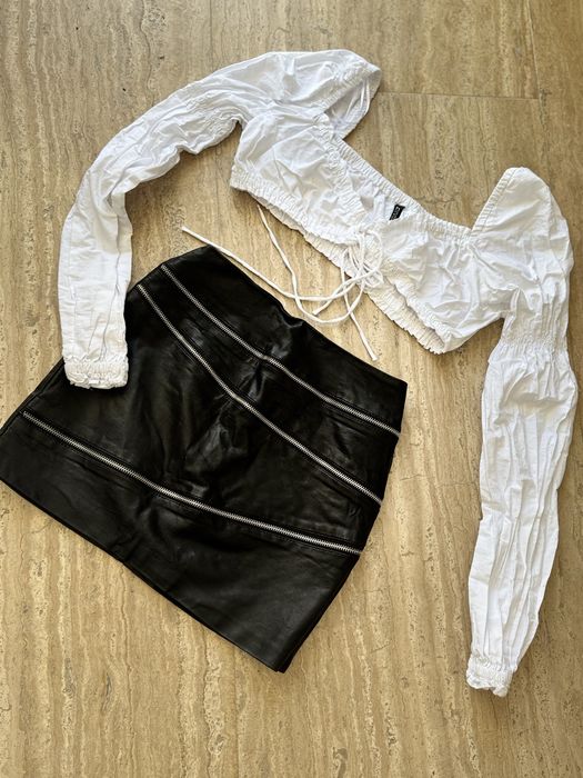 Дамски сет черна кожена пола и риза