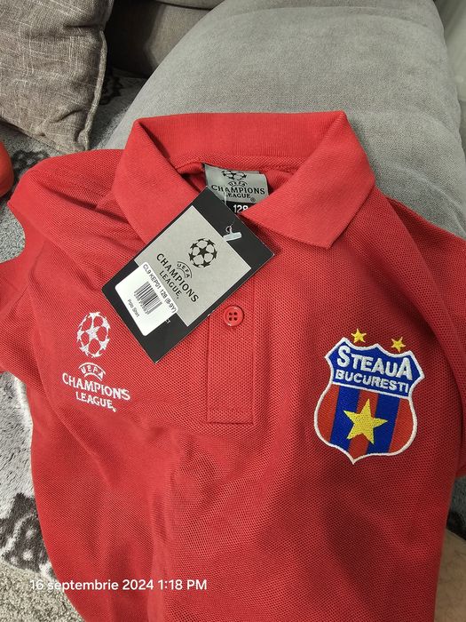 Tricou polo Steaua București licențiat Champions League mărime 128 și papuci nr31