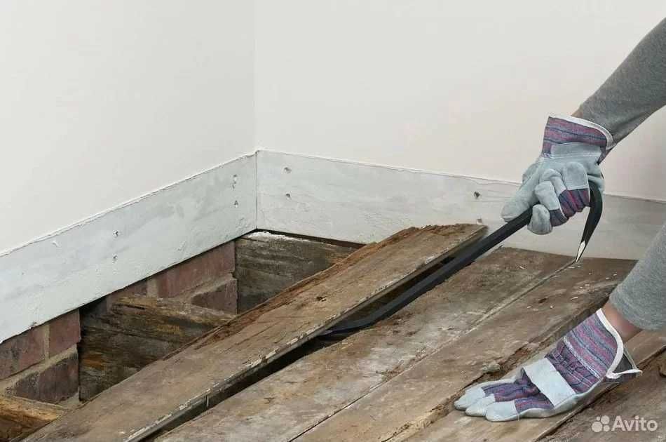 Ремонт полов/ Замена пола в деревянных домах/Шлифовка деревянного пола