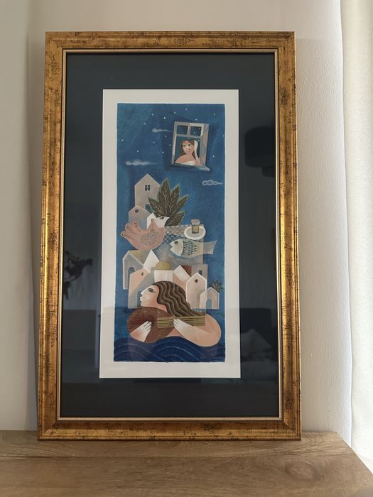 Tablou Samy Briss „Troubadour” – serigrafie originală semnată, certificat autenticitate, înrămată, 44x70 cm