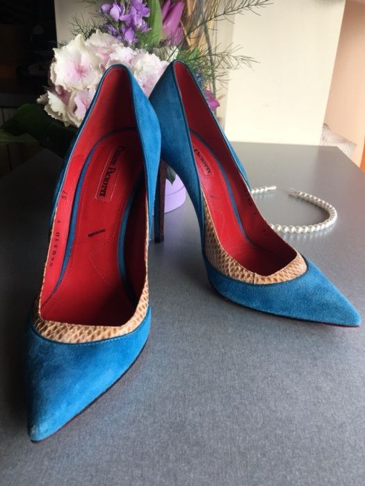 Pantofi Cesare Paciotti bleu și crem piele întoarsă 37