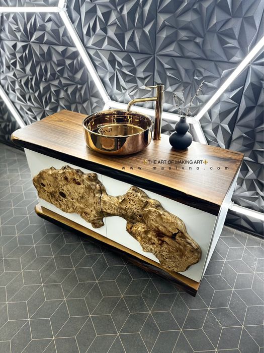 Дървен плот за баня | Плот за умивалник от естествено дърво