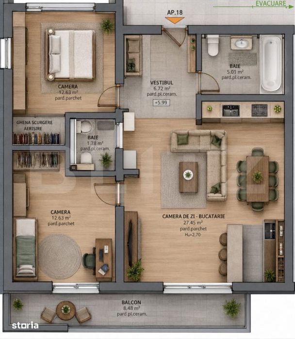 Apartament Generos 3 Camere | Zona Tudor | 74,62 mp