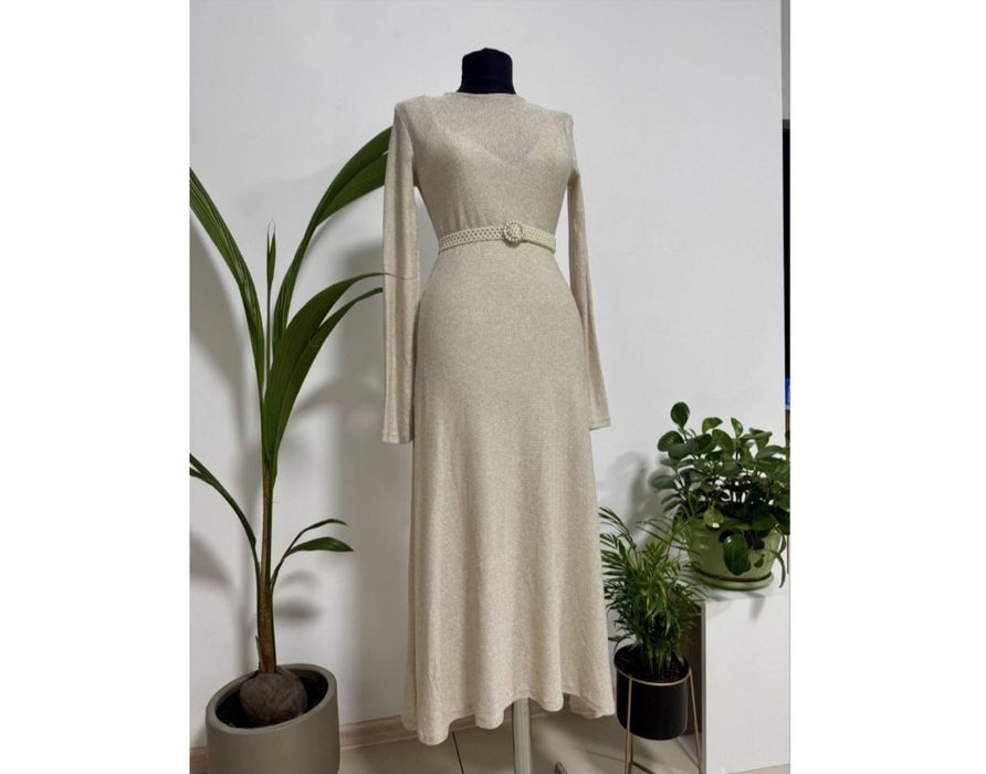 Rochie Zara lunga cu sclipici culoare Champagne mărimea M