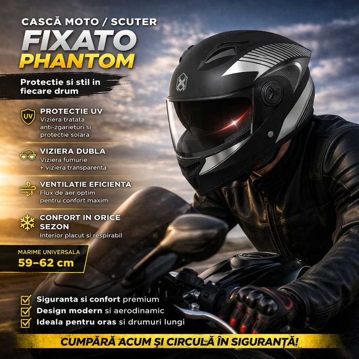 Casca Moto/Scuter/ATV, Viziera Dubla, Negru Argintiu, Marime universala 59-62 cm