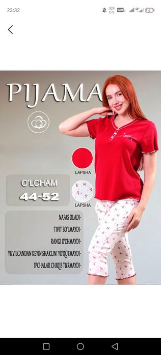 Pijama ayollar uchun, razmer 48 va 50