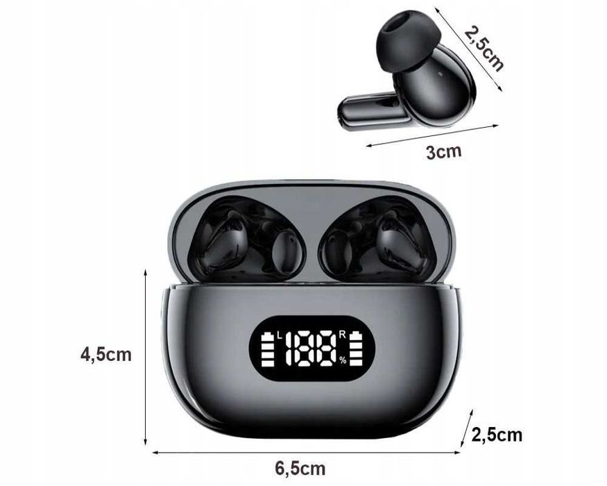 Casti wireless Bluetooth cu microfon carcasa de incarcare LED touch