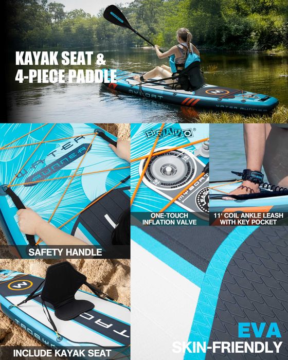 Нов, висок клас, 320 СМ широк надуваем SUP Падъл борд MYBOAT MY06 (Wind Runner Green PRO)  в син дизайн.