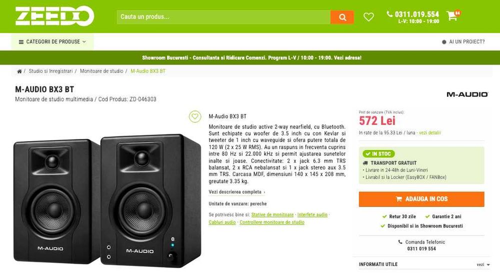 Monitoare studio M-Audio BX3 BT