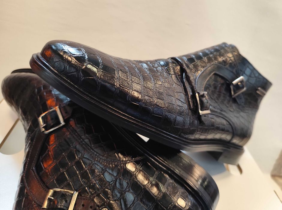 Ghete double monk 45 premium Rage Age piele naturala moale embosata