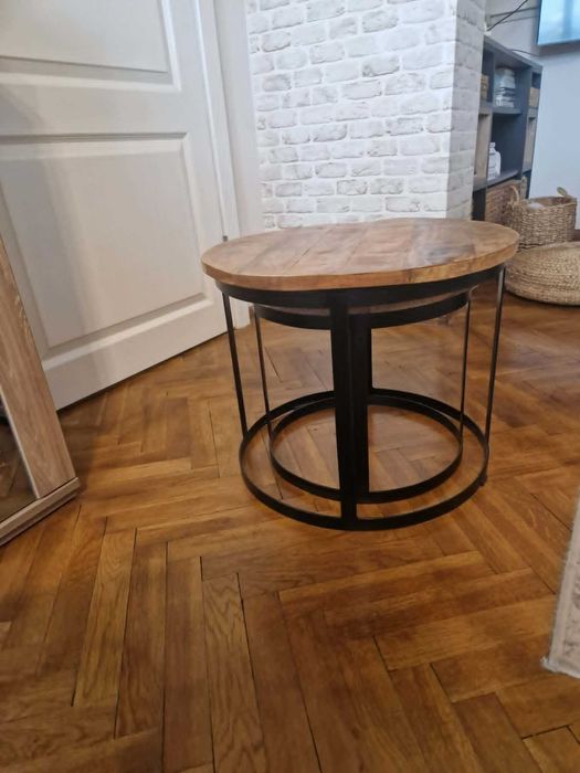 Комплект от две маси за кафе, грубо мангово дърво, 50cм/40cм и  съответно 41см/36см