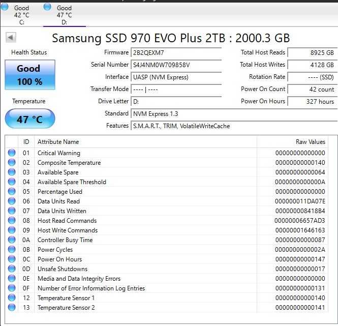 Samsung 970 EVO Plus 2TB Health 100%