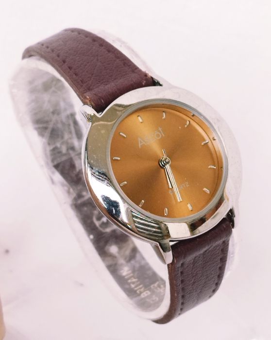 Ceas Ascot de damă cu quartz, carcasă din oțel inoxidabil, curea piele