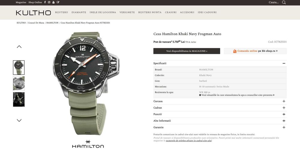 Hamilton Khaki Navy Frogman Auto  H77825331 NOU bon / garantie