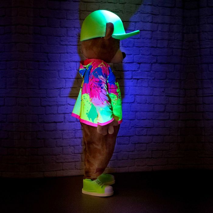 Costum mascota Urs luminos profesional glow in dark realizat manual