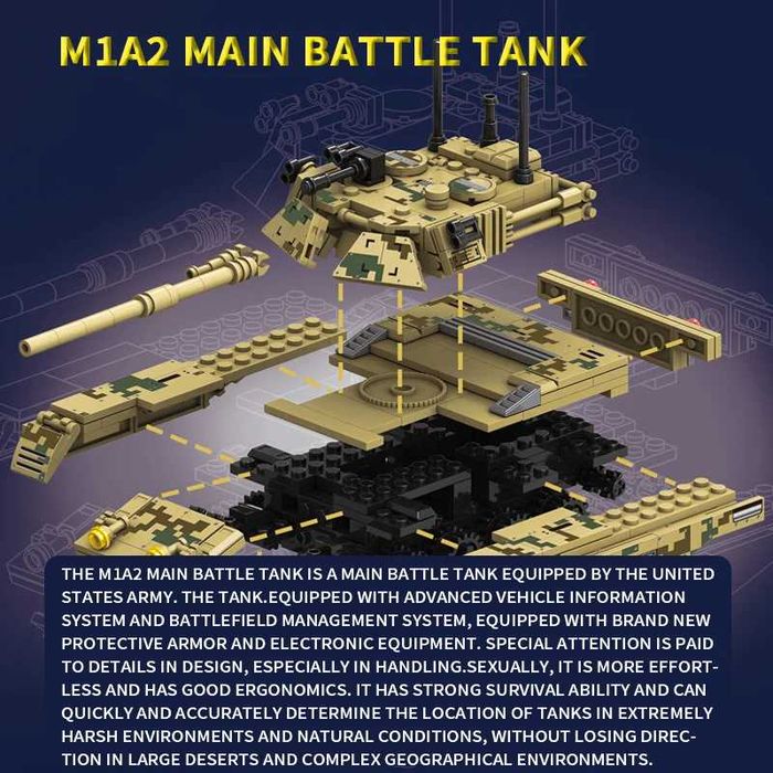 Set constructii tanc M1A2 Abrams 605 piese tip Lego