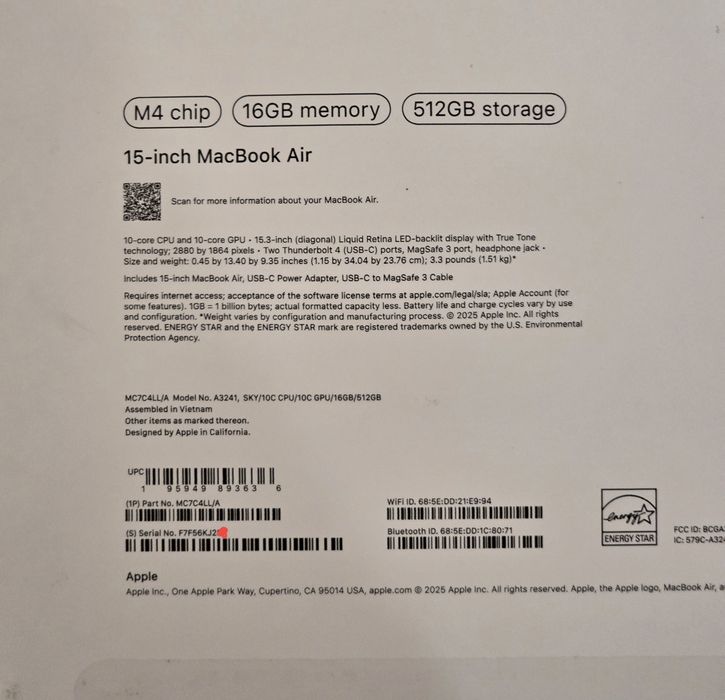 MacBook Air 15 M4 16/512 2 цикла