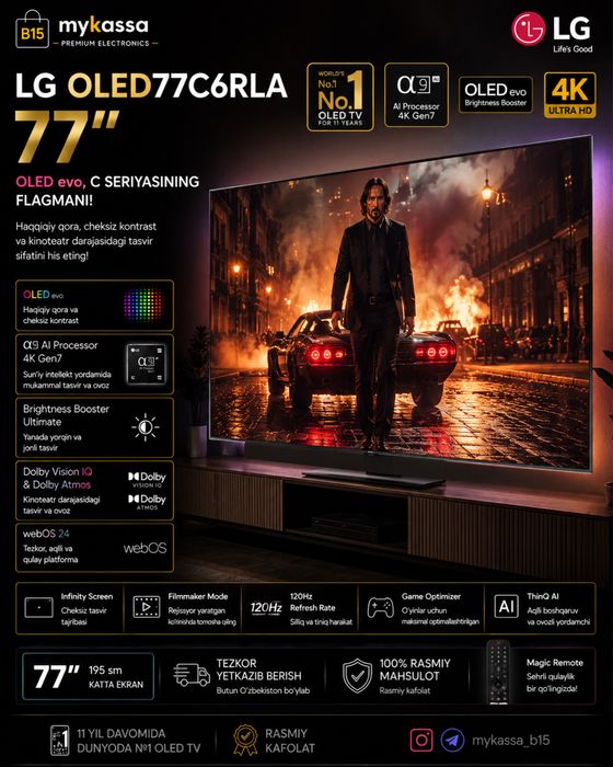 LG OLED77C6RLA — 77 dyuymli OLED evo, C seriya • Dastavka • New