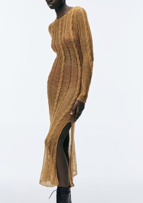 Rochie Zara lunga de plaja crosetata muștar mărimea S M