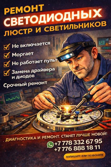 Ремонт светодиодных люстр и светильников в Алматы
