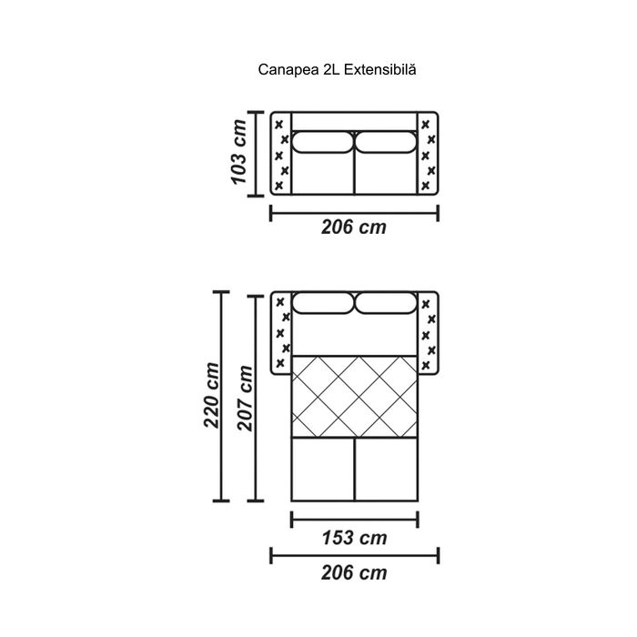 Canapea extensibila 2 locuri Eco Chester, bej,