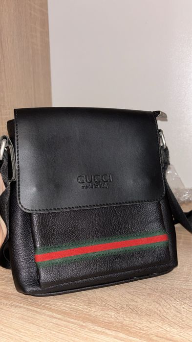 Borsetă G ucci black , green-red strap