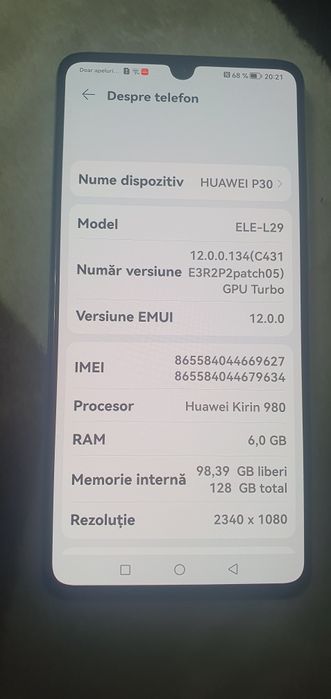 Vând huawei p30 funcționează perfect