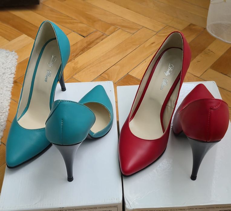 Pantofi stiletto noi piele naturala