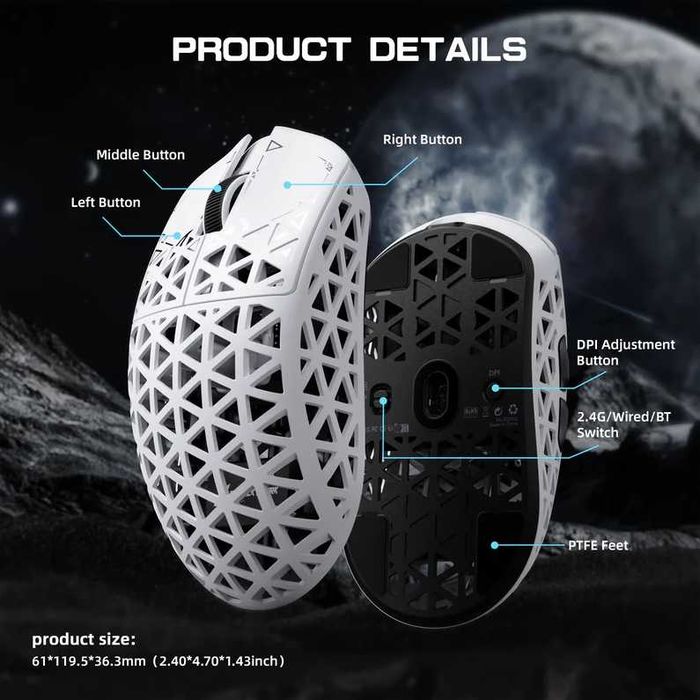 Геймърска мишка ATTACK SHARK R5 ULTRA Carbon Wireless-8K-PAW3950MAX