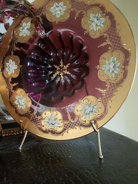 Vaza și fructiera MURANO pictate manual si cu foita aur 24K, semnate